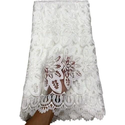 Nigerian Lace Fabric With Sequins 2021 High Quality French Tulle Embroidery Lace Fashion African Lace Fabric For Wedding 5Yards