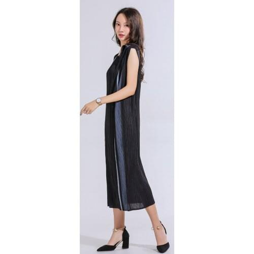 New Miyake Fold Digital Print Dress Pleated Series Loose Slim Dress