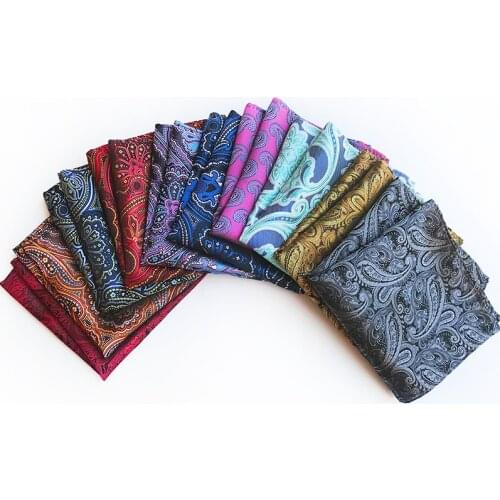 New Design Polyester Hanky Gold & Black Paisley Men Fashion Plaid Pocket Square Handkerchiefs for Men Suit Tie Handkerchief