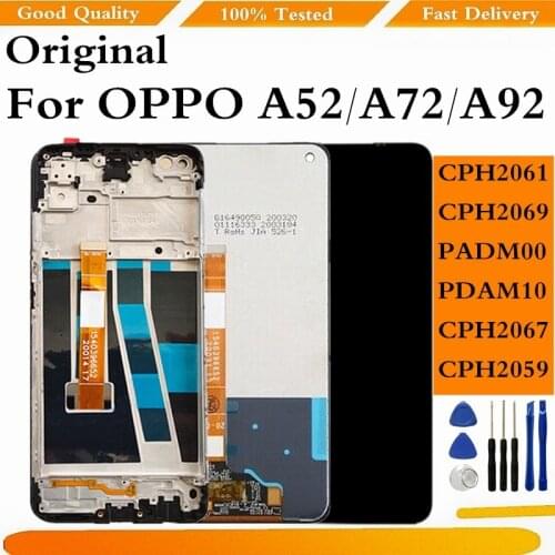 Original LCD For OPPO A52 CPH2061 CPH2069 A72 CPH2067 LCD Display Screen Touch Digitizer With Frame For Oppo A92 CPH2059 Display