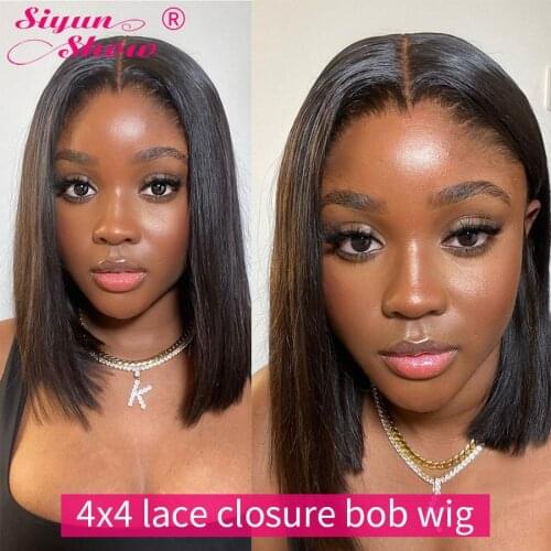 Short Bob Straight Wig 250 Density 4x4 Lace Closure Human Hair Wigs Brazilian Bone Straight Human Hair Wigs For Women Siyun Show