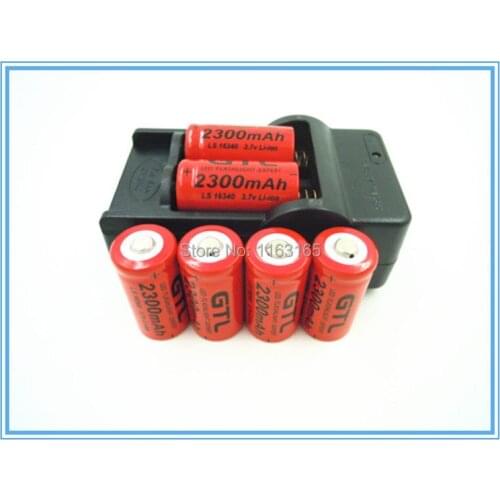6x 2300mAh 16340 CR123A Rechargeable Li-ion Battery Red For LED Flashlight + Travel Charger