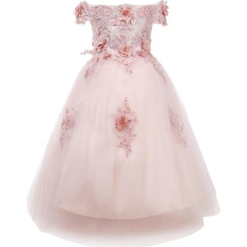 Off Shoulder Flower Baby Girls Dress Baptism Dress for 1st Year Birthday Lace Party Wedding Christening Baby Infant Clothing