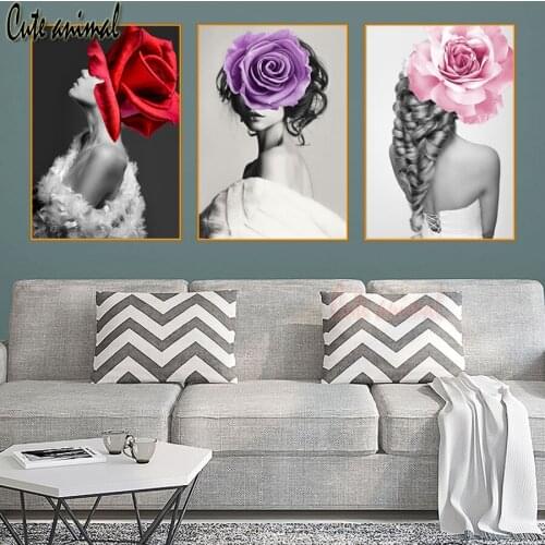 Full Resin Square Diamond Painting Nordic Fashion Flowers Woman Cross Stitch Kits 5D Diamond Embroidery Needlework 3 Pieces