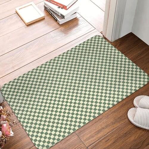 Sage Green And Cream Checkerboard Squares Doormat Carpet Rug Polyester Non-Slip Floor Decor Bath Bathroom Kitchen Balcony 40x60