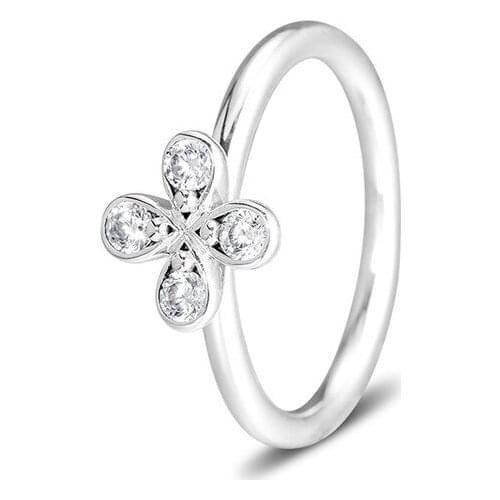 Clear CZ Four Petal Flower Rings for Women 925 Sterling Silver Jewelry Pave Stones Women Rings Stackable Style Rings Jewelry
