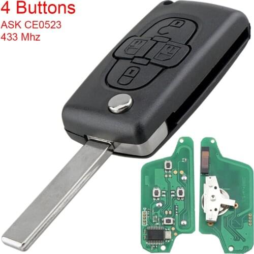 433Mhz ASK 4 Buttons Flip Folding Remote Key Fob Control with ID46 Chip and HU83 Blade CE0523 Fit for Peugeot 1007 Citroen C8