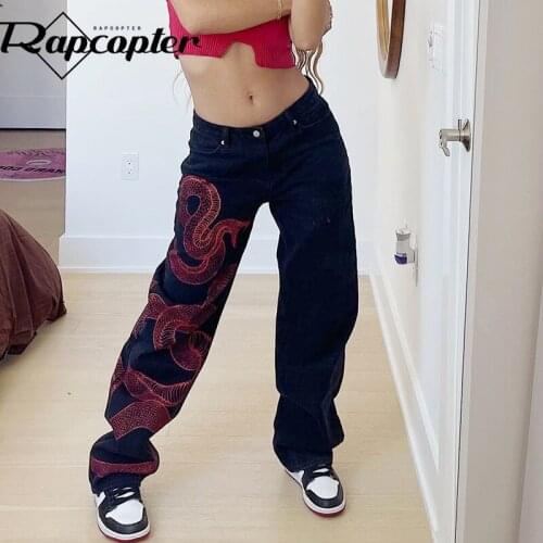 Rapcopter Dragon Black Jeans y2k Retro Punk Cargo Pants Grunge Gothic Trousers Fashion Streetwear Hot Jeans Women New Joggers
