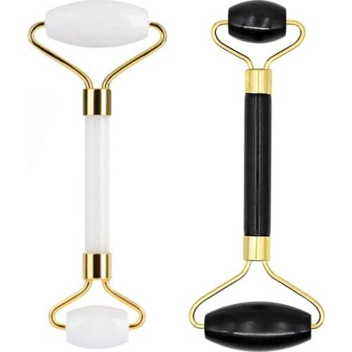 Face Massage Roller White Jade Roller Double Heads Eyes Face Slim Massager Black White Natural Stone Beauty Tool Neck Thin Lift