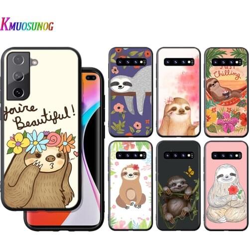 Silicone Cover Grey Sloths And Flowers For Samsung Galaxy S21 S20 FE Ultra S10 S10e Lite S9 S8 S7 Edge Plus Phone Case