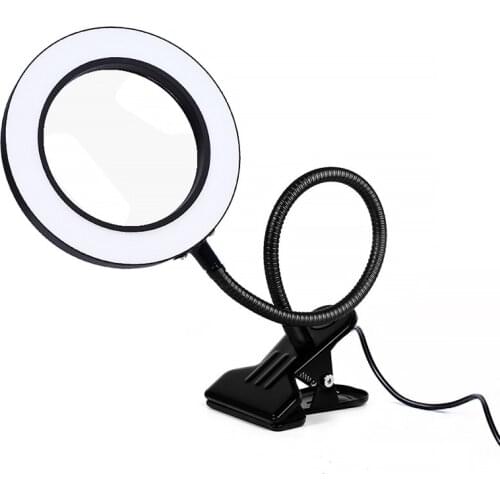 Flexible 5X USB Magnifying Glass with LED Light Flexible Table Clamp Third Hand Soldering/Reading/Jewelry Magnifier Desk Lam
