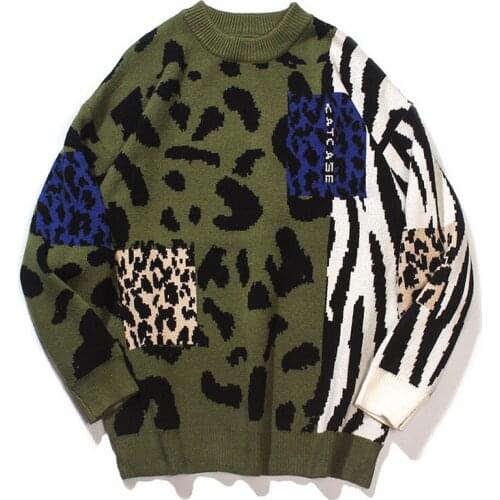 Leopard Stitching Vintage Winter Sweaters 2021 Pullover Mens O-Neck Korean Fashions Sweater Women Casual Harajuku Clothes