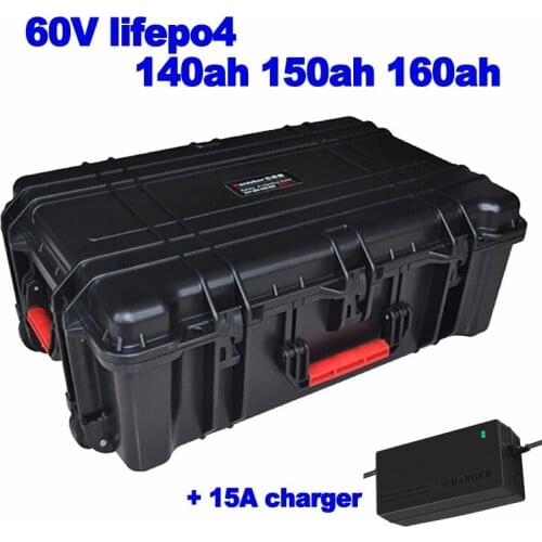 Waterproof 60V 140ah 150ah 160ah lifepo4 lithium iron battery solar energy AGV cruiser forklift tricycle golf cart + 15A charger