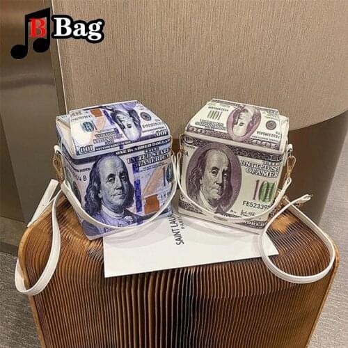 Personality Design Dollar Bills Print Shoulder Bag For Women Funny Female Chain PU Big Fashion Ladies Phone Purse Crossbody Bag