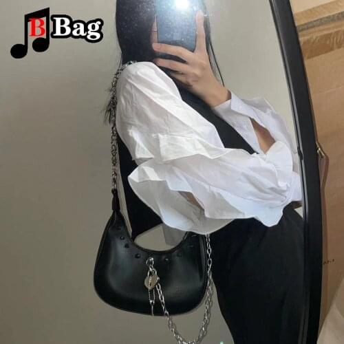 Womens shoulder bag Y2K Spice Girl Punk skeleton chain underarm Bag Pu Shackles of love messenger bag female handbag Satchel
