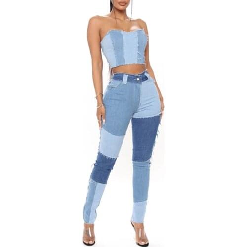 Women Striped Patchwork Street Casual Denim Pants Hip Hop High Waist Straight Slim Jeans 2021Autumn Vintage Fashion Y2K Trousers