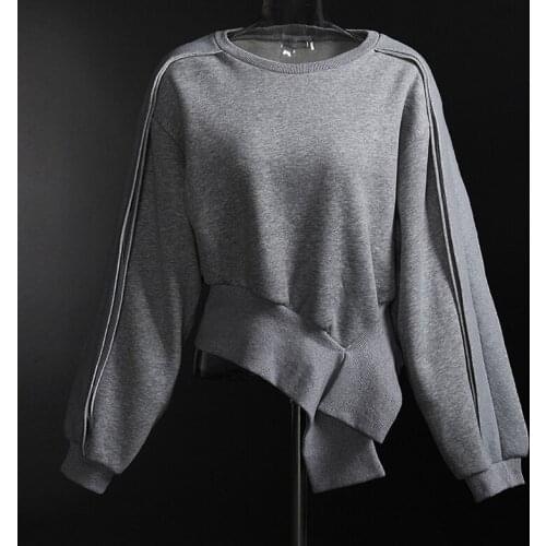 Women Fleece Sweatshirt Spring Autumn Asymmetrical Tunic Pullover Tracksuit 2021 High Street