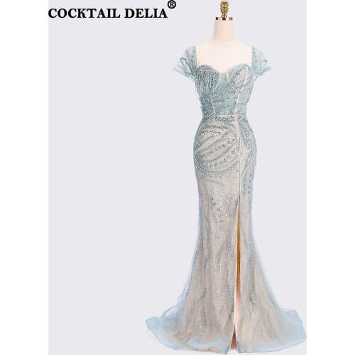 Dubai Scalloped Sexy Prom Dresses Luxury Beading Crystal Sparkle Evening Gowns Dress For Woman 2021 Mermaid
