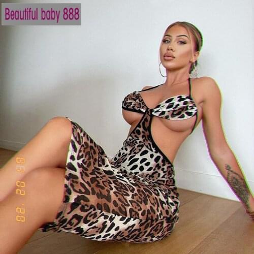 Meqeiss 2021 New leopard print sleeveless V-neck sexy midi dress spring women fashion streetwear Christmas party outfits