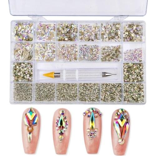 10040Pcs Super Set Multi-size Crystal AB Nail Rhinestones Drill Pen Various Shapes 3D Nails Art Decorations Accessories