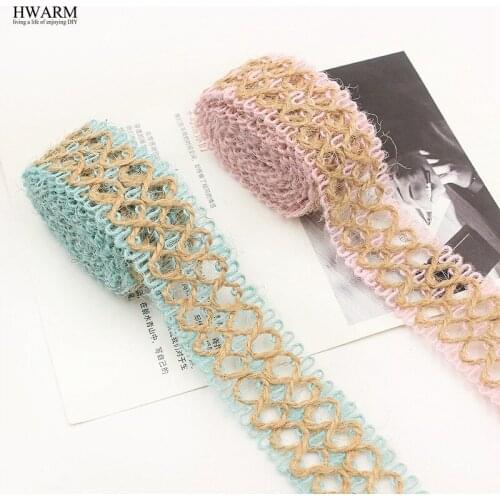 20yard Hemp lace fabric ribbon christmas wedding curtain decoration 3cm double color hollow hemp thread lace hand DIY laces deco