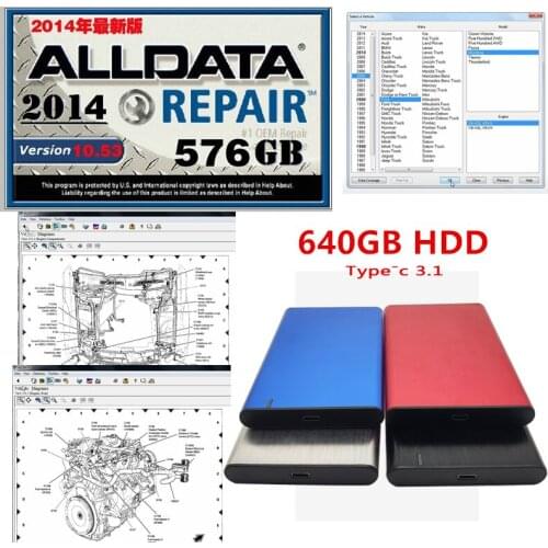 2020 Hot Auto Repair Alldata Software V10.53 alldata auto diagnostic all data in 640GB HDD Free install support windows 7 / 8/10