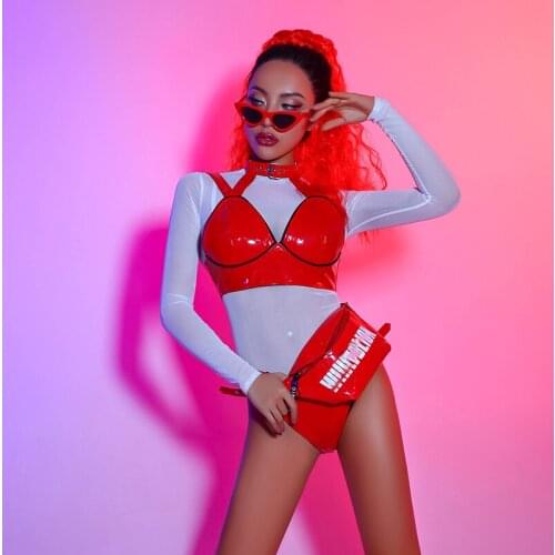 2021 Sexy Red Bikini Sets For Women Jazz Dance Costumes Nightclub Bar DJ DS Stage Costumes Hip Hop Pole Dance Clothing DQS6520