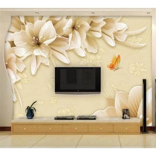 Beibehang Customized Wallpaper 3D Mural Modern Fashion Yellow Fantasy Flower Lily TV Home Decoration Background papel de parede