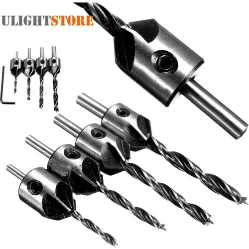 4pcs! HSS 5 Flute 3-6mm Countersink Drill Bit Set Reamer High Speed Steel Woodworking Chamfer Toos Drill Bits