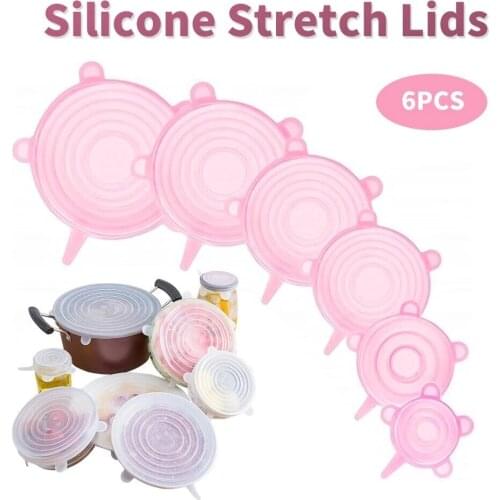 6PCS Magic Silicon Stretch Lids Fresh Keeping Cover Reusable Airtight Food Wrap Covers Stretchy Microwave Lid for Kitchen