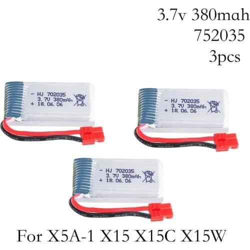 3pcs/lot 3.7V 380mah LiPo battery for SYMA X5A-1 X15 X15C X15W remote control Quadcopter Helicopte 752035 3.7 V 380 mah battery