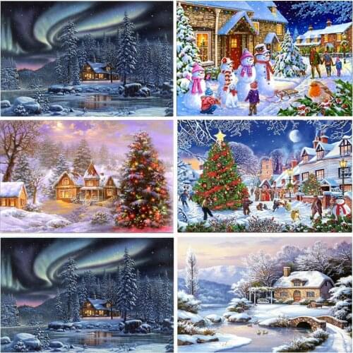 5D Diamond Painting Christmas Full Round Diamond Embroidery Winter Snow Landscape Tree Home Decor Mosaic Wall Sticker Gift