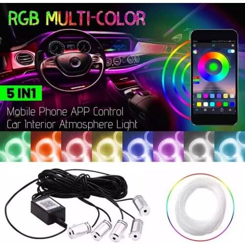 12V Car Interior Accessories Atmosphere Lamp Flexible El Neon Strip Light RGB Color App/Sound Control Auto LED Ambient Light