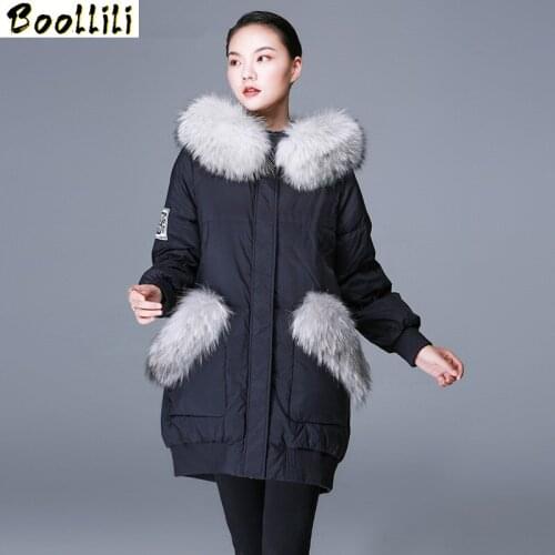 Boollili Winter 90% White Duck Down Jacket Women Long Coat Fox Fur Collar Hooded Korean Puffy Warm Down Coats and Jackets