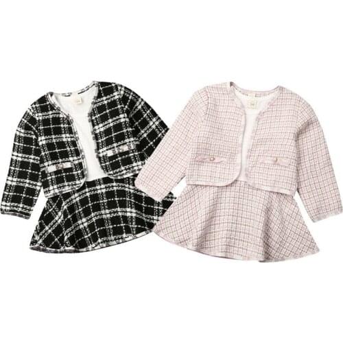 Children Girls Clothing Autumn Winter Girl Plaid Blazer Coat Tops Patchwork Dress Formal Party Princess Clothes Set Outfit Gifts