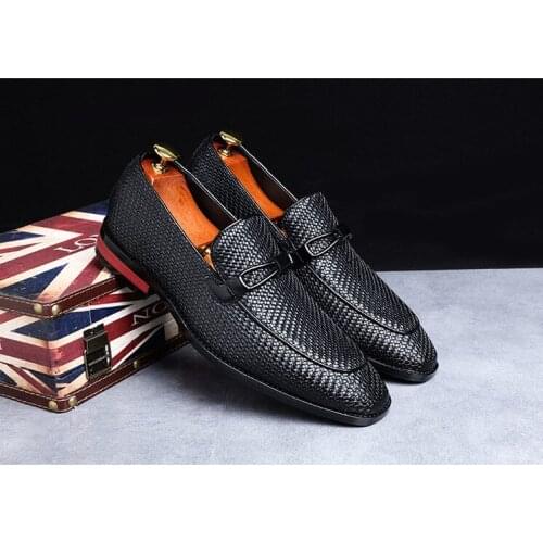 Classic sapato social masculino black yellow wedding party mens dress shoes leather slip on pointed toe loafers elegant shoes