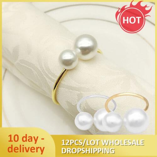 12pcs Napkin Rings Napkin Holder For Wedding Hotel Table Metal Decoration Napkin Ring Towel Buckle Pearl Napkin Cloth Button