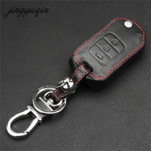 Jingyuqin 3 Button Leather Car Key Case for Honda FIT XRV VEZEL CITY JAZZ HRV Civic Crider CRV Protector Flip Fob Cover