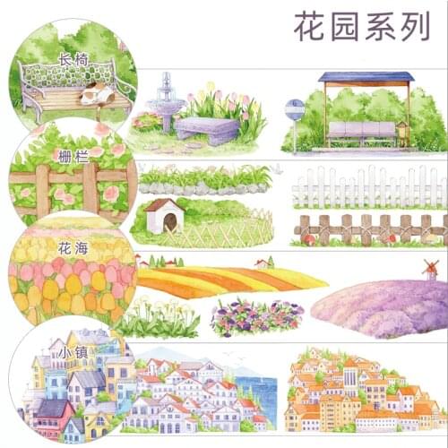 Beautiful Garden Fence Flower Sea Washi Tapes Bullet Journal Adhesive Tape DIY Scrapbooking Decoration Washi Stickers Label