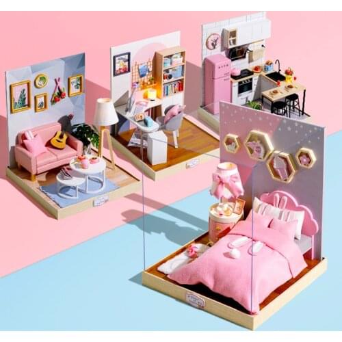 Doll house Furniture Wooden Miniature DIY Kit with Dust Cover Music Box Assemble Crafts Toy Best Birthday Gift For Children Girl