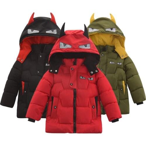 Kids Winter Jacket 2021 New Cartoon Demon Down Coat Children Thicken Fashion Hooded Coat Baby Boys Warm Cotton Outerwear 3-6T