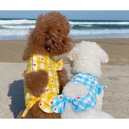 Summer Hollowed Dog Dresses Small Dogs Skirt Heart Design Poodle Teddy Chihuahua Breathable Clothes Pet Summer Dress