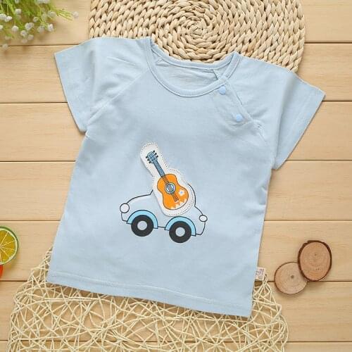 Summer 0-12 Months Newborn Boy Girl Cartoon Patch T-shirt Bamboo Fiber Cotton T-shirts Thin Tshirt Infant Baby Clothes