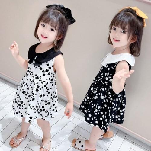 Cute Baby Girls Floral Dress 2021 Kids Clothes Casual Sleeveless Doll Collar Princess Dresses Children Clothing Fashion Sundress