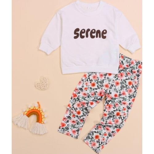 Fashion Kid Girls Autumn Clothes Sets 2pcs Letter Long Sleeve Pullover Tops Floral Printed Long Pants Outfit