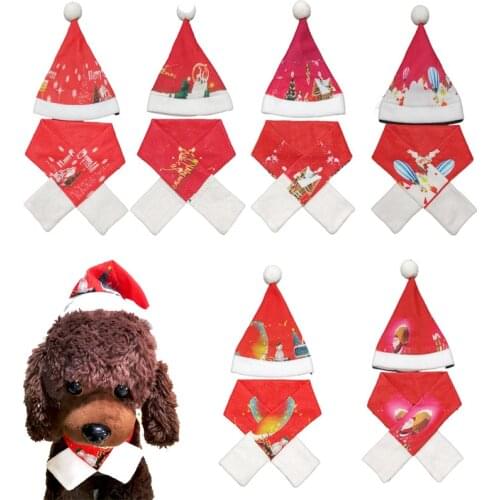 2pcs/set Red Christmas Pet Scarf Hat Set Cat Dog Christmas Hat Winter Warm Pet Supplies Xmas Party Pet Accessories
