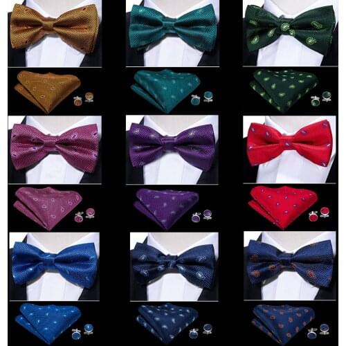 Paisley New Navy BowTie For Men Silk Mens Butterfly Colorful Handky Cufflinks Suit For Business Wedding Neckties Barry.Wang