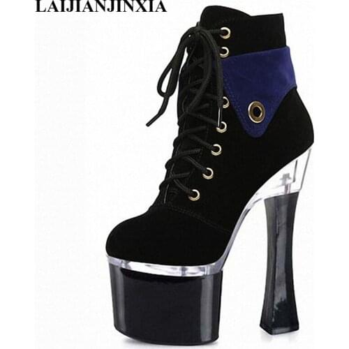 New super high heels,18cm thin and hate sky-high club shoes, imported suede front lacing side zipper low Dance Shoes