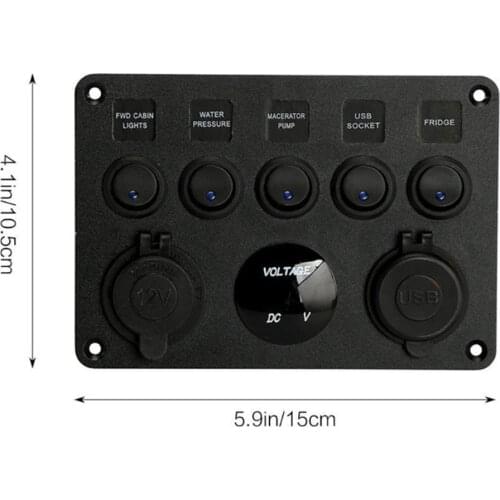 12V 24V 5 Gang LED Rocker Switch Panel Dual USB Car Charger Boat Caravan