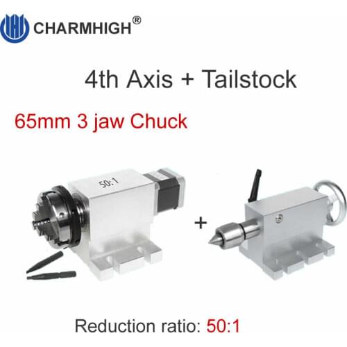 3 jaw Chuck 65mm CNC 4 Axis (4th Aixs, rotary Axis, dividing head) 50:1 + Tailstock Morse #2